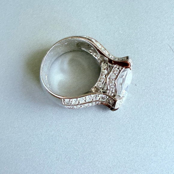 Huge Estate 10.88ct Cubic Zirconia Sterling Silver 925 Statement Cocktail Ring - Picture 8 of 13